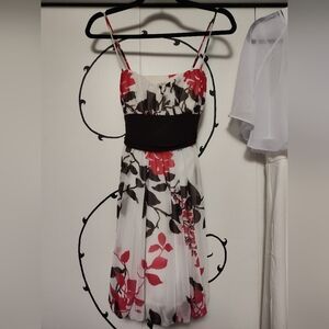 Pink and Brown Floral Design on White Dress